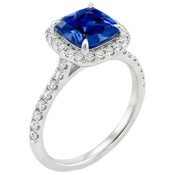 Halo Natural Earth Mined Diamond Ceylon Sapphire With Accents Ring 3.25 Carats Gold 14K