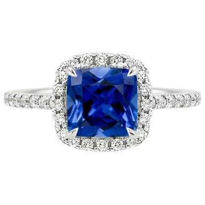 Halo Natural Earth Mined Diamond Ceylon Sapphire With Accents Ring 3.25 Carats Gold 14K