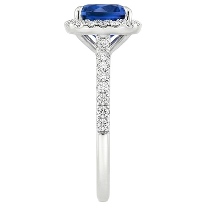 Halo Natural Earth Mined Diamond Ceylon Sapphire With Accents Ring 3.25 Carats Gold 14K