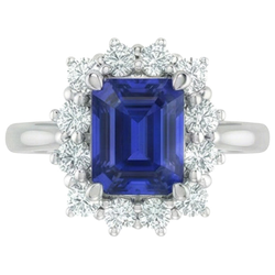 Halo Natural Earth Mined Diamond Emerald Ceylon Sapphire Engagement Ring 8.20 Carats