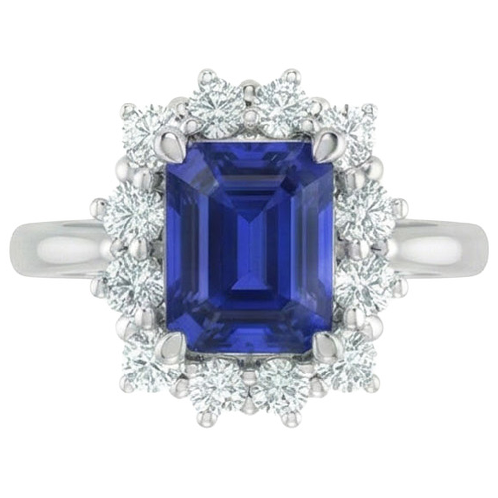 Halo Natural Earth Mined Diamond Emerald Ceylon Sapphire Engagement Ring 8.20 Carats