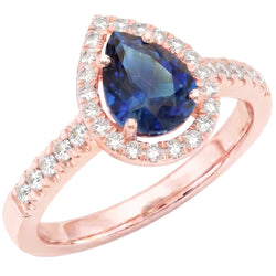 Halo Natural Earth Mined Diamond Engagement Ring Pear Blue Sapphire 3.50 Carats