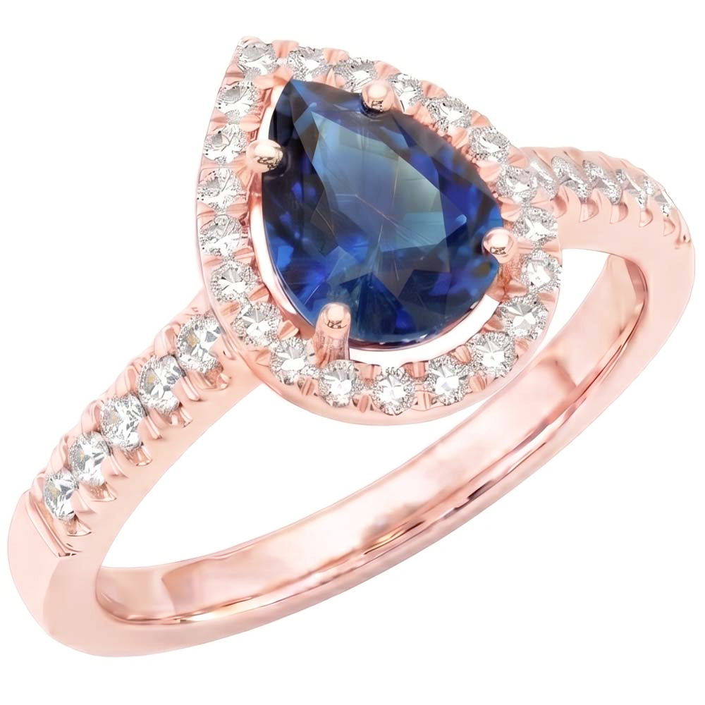 Halo Natural Earth Mined Diamond Engagement Ring Pear Blue Sapphire 3.50 Carats
