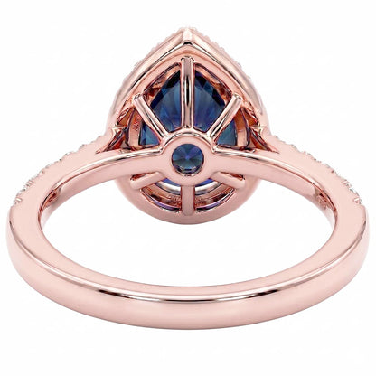Halo Natural Earth Mined Diamond Engagement Ring Pear Blue Sapphire 3.50 Carats