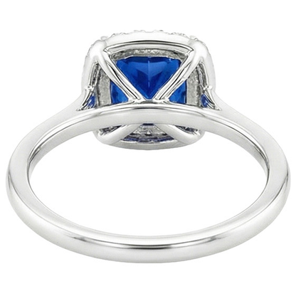 Halo Natural Earth Mined Diamond Engagement Ring Prong Set Blue Sapphire Gold 2.75 Carats