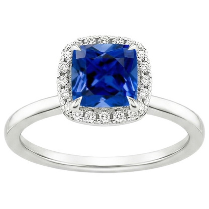 Halo Natural Earth Mined Diamond Engagement Ring Prong Set Blue Sapphire Gold 2.75 Carats