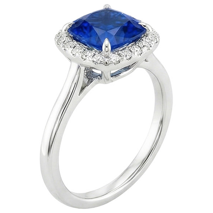 Halo Natural Earth Mined Diamond Engagement Ring Prong Set Blue Sapphire Gold 2.75 Carats