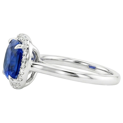 Halo Natural Earth Mined Diamond Engagement Ring Prong Set Blue Sapphire Gold 2.75 Carats