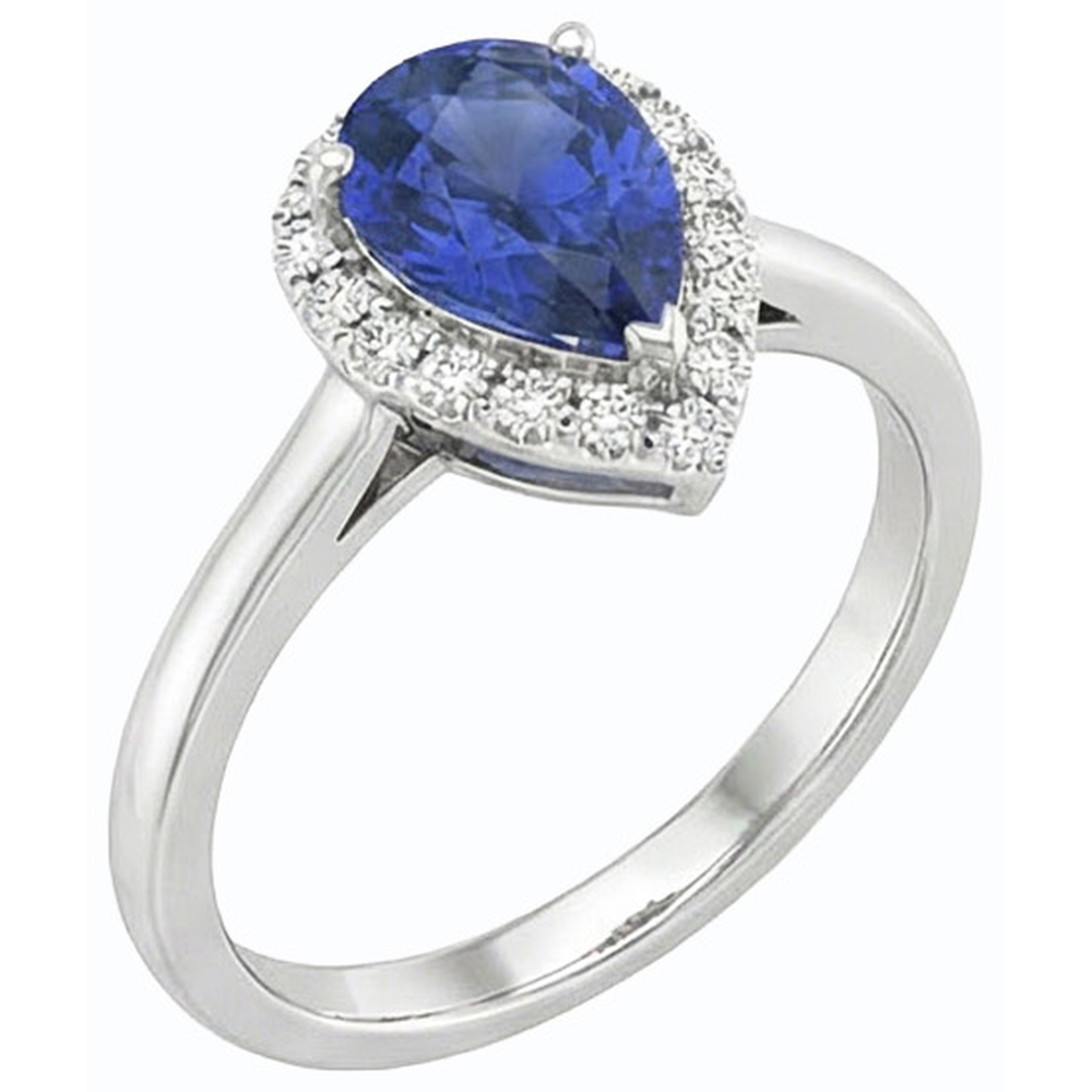 Halo Natural Earth Mined Diamond Gemstone Jewelry Pear Ceylon Sapphire Ring 2.50 Carats