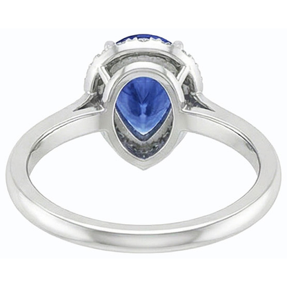 Halo Natural Earth Mined Diamond Gemstone Jewelry Pear Ceylon Sapphire Ring 2.50 Carats