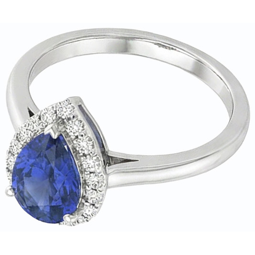 Halo Natural Earth Mined Diamond Gemstone Jewelry Pear Ceylon Sapphire Ring 2.50 Carats