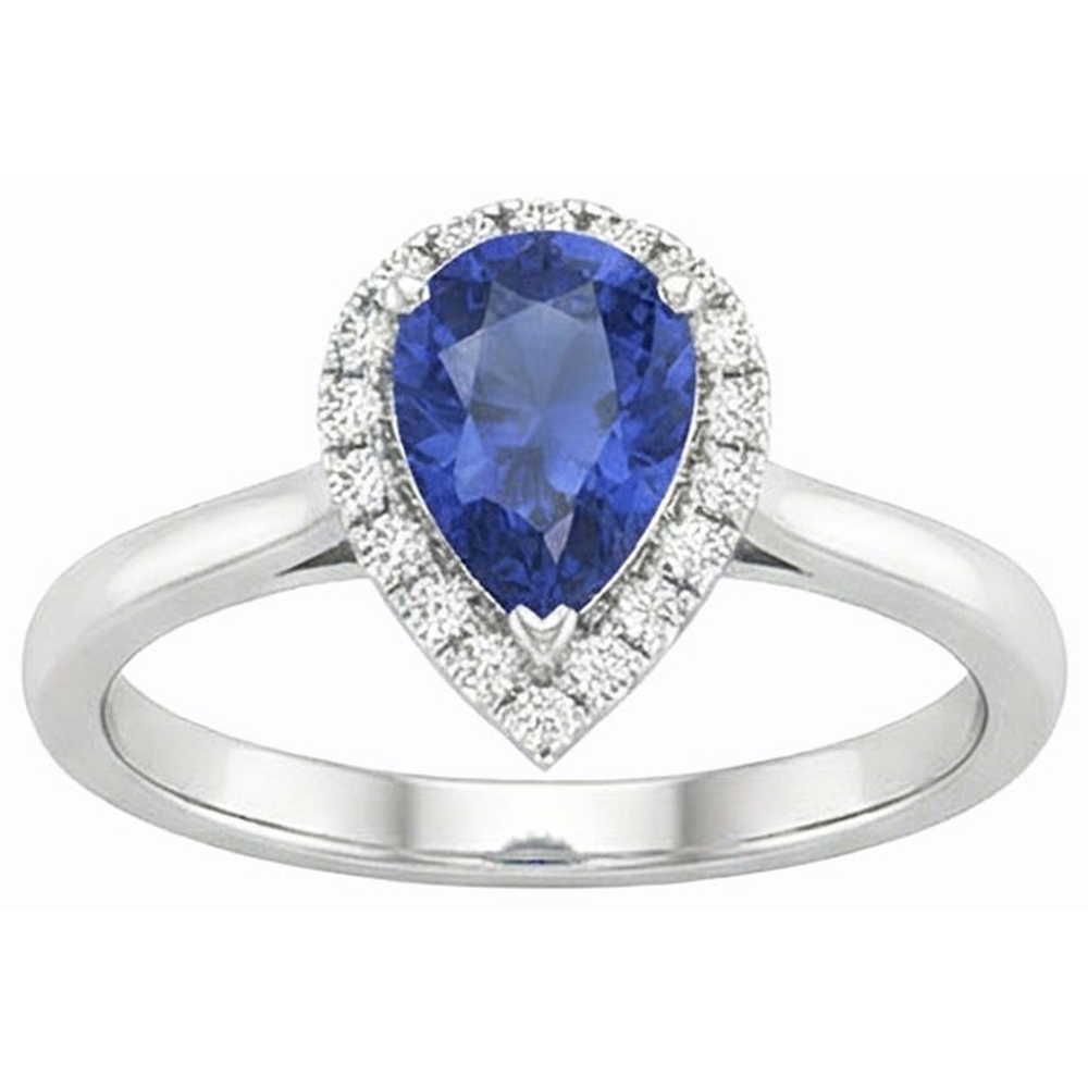 Halo Natural Earth Mined Diamond Gemstone Jewelry Pear Ceylon Sapphire Ring 2.50 Carats