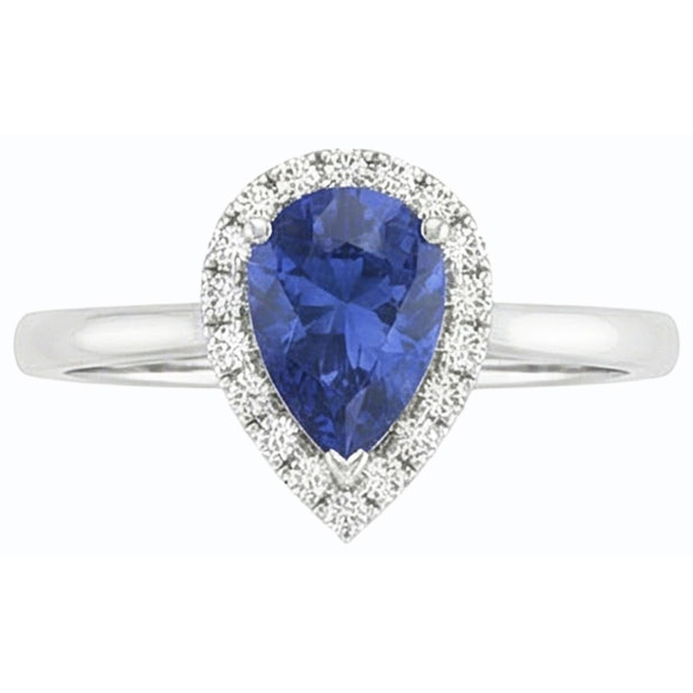 Halo Natural Earth Mined Diamond Gemstone Jewelry Pear Ceylon Sapphire Ring 2.50 Carats