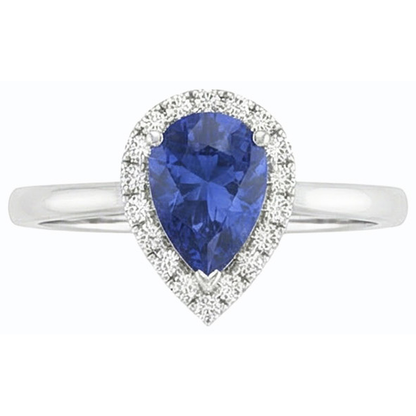 Halo Natural Earth Mined Diamond Gemstone Jewelry Pear Ceylon Sapphire Ring 2.50 Carats