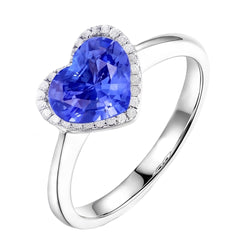 Halo Natural Earth Mined Diamond Heart Shaped Sri Lankan Sapphire Ring 3.50 Carats