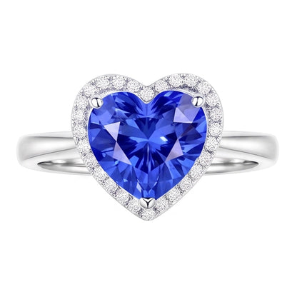 Halo Natural Earth Mined Diamond Heart Shaped Sri Lankan Sapphire Ring 3.50 Carats