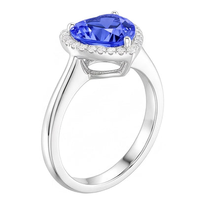 Halo Natural Earth Mined Diamond Heart Shaped Sri Lankan Sapphire Ring 3.50 Carats