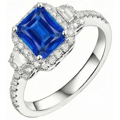 Halo Natural Earth Mined Diamond Ring 3 Stone Style Blue Sapphire With Accents 4.50 Carats