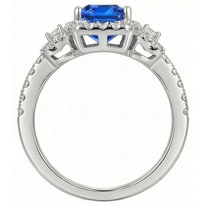 Halo Natural Earth Mined Diamond Ring 3 Stone Style Blue Sapphire With Accents 4.50 Carats
