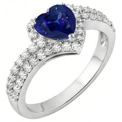Halo Natural Earth Mined Diamond Ring 4.50 Carats Heart Blue Sapphire Double Shank