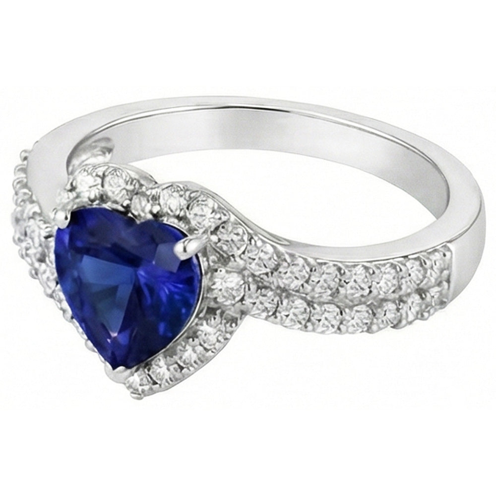 Halo Natural Earth Mined Diamond Ring 4.50 Carats Heart Blue Sapphire Double Shank