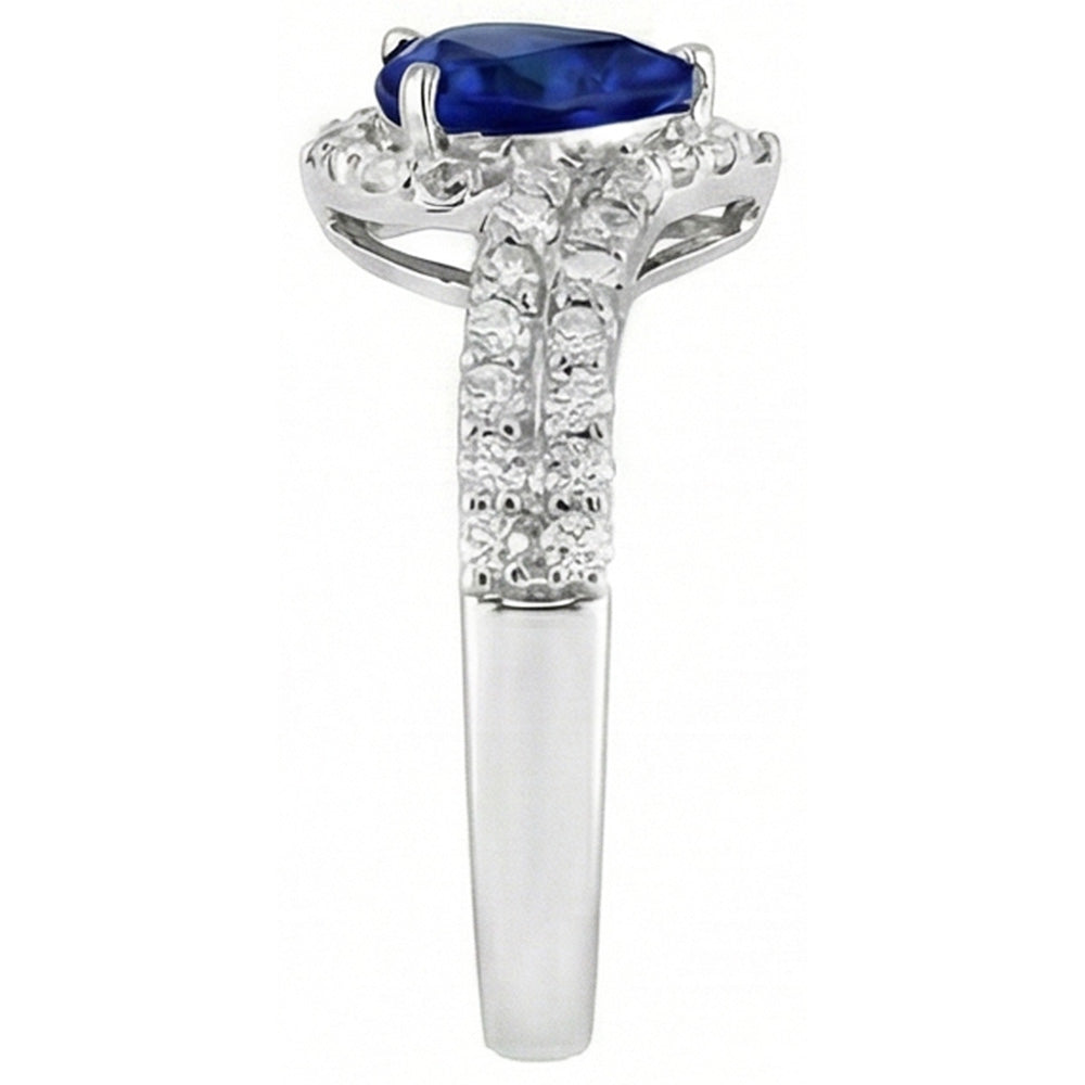Halo Natural Earth Mined Diamond Ring 4.50 Carats Heart Blue Sapphire Double Shank