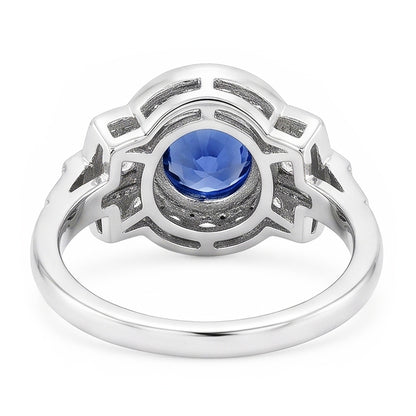 Halo Natural Earth Mined Diamond Ring Bezel Set Ceylon Sapphire 2.50 Carats Milgrain Shank