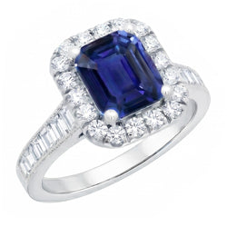 Halo Natural Earth Mined Diamond Ring Emerald Blue Sapphire Jewelry 3 Carats Channel Set