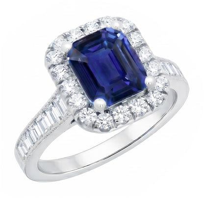 Halo Natural Earth Mined Diamond Ring Emerald Blue Sapphire Jewelry 3 Carats Channel Set