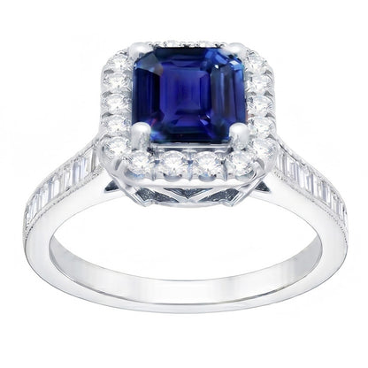 Halo Natural Earth Mined Diamond Ring Emerald Blue Sapphire Jewelry 3 Carats Channel Set