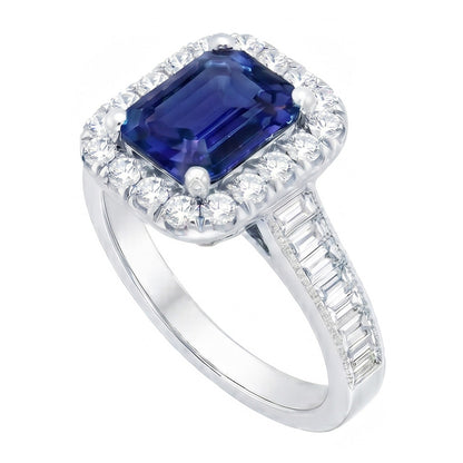 Halo Natural Earth Mined Diamond Ring Emerald Blue Sapphire Jewelry 3 Carats Channel Set