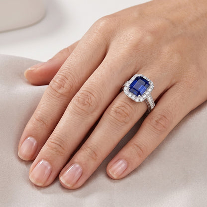 Halo Natural Earth Mined Diamond Ring Emerald Blue Sapphire Jewelry 3 Carats Channel Set