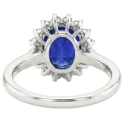 Halo Natural Earth Mined Diamond Ring Flower Style Ceylon Sapphire 4 Carats