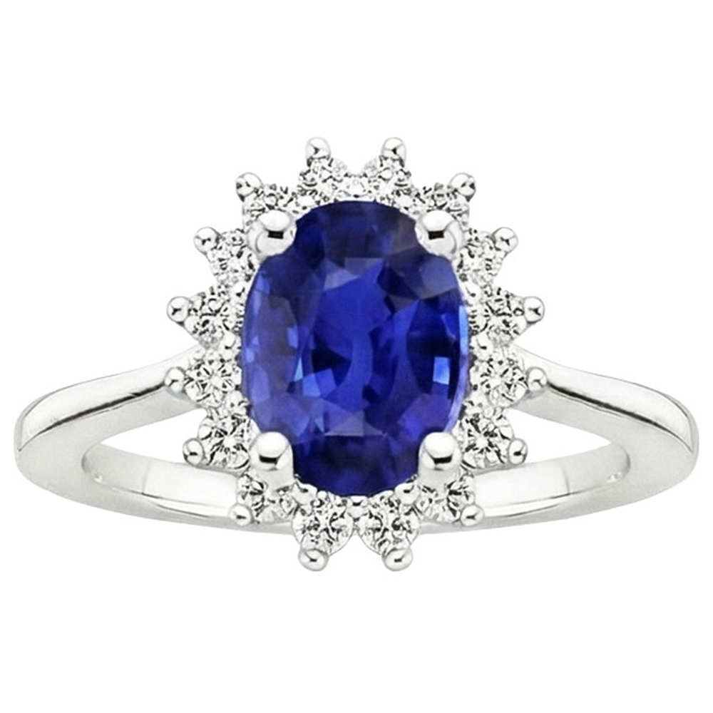Halo Natural Earth Mined Diamond Ring Flower Style Ceylon Sapphire 4 Carats