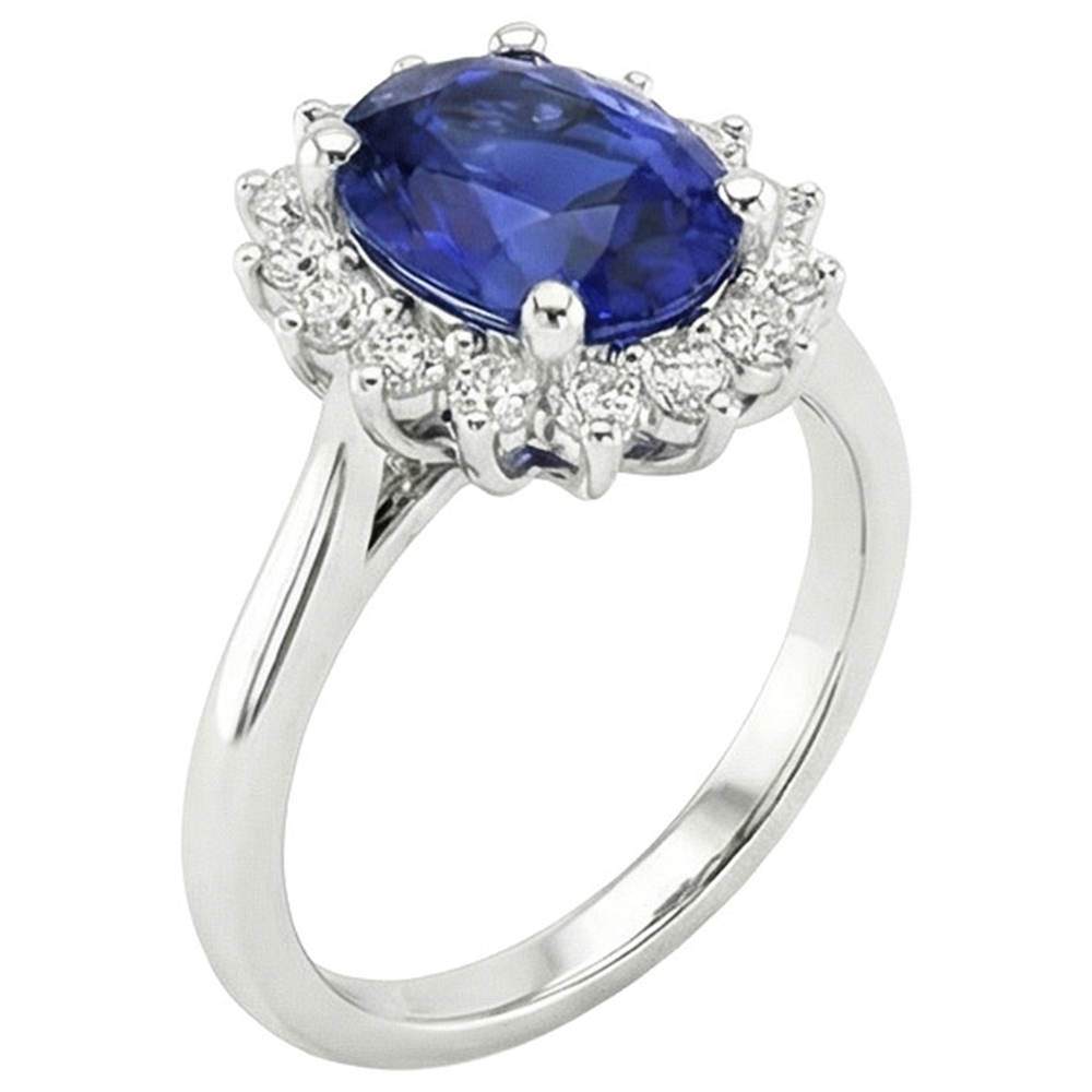 Halo Natural Earth Mined Diamond Ring Flower Style Ceylon Sapphire 4 Carats