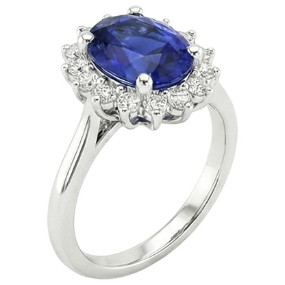 Halo Natural Earth Mined Diamond Ring Flower Style Ceylon Sapphire 4 Carats