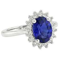 Halo Natural Earth Mined Diamond Ring Flower Style Ceylon Sapphire 4 Carats