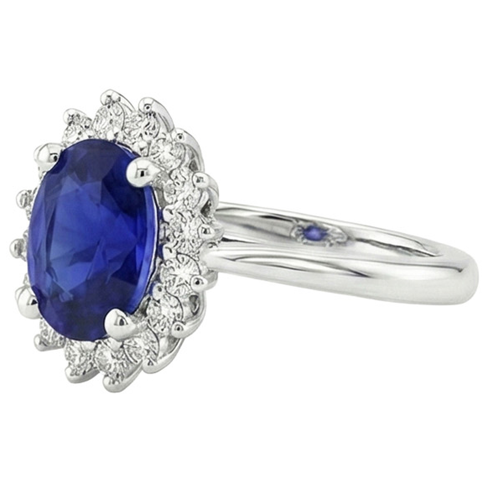 Halo Natural Earth Mined Diamond Ring Flower Style Ceylon Sapphire 4 Carats
