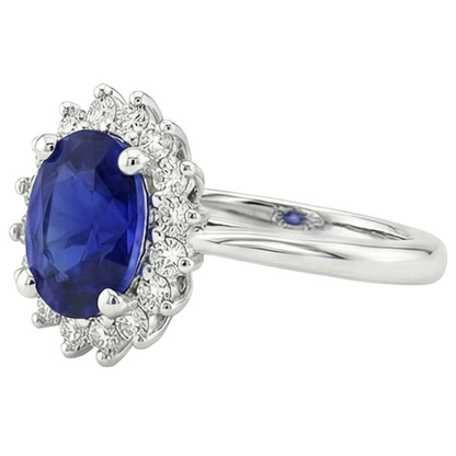 Halo Natural Earth Mined Diamond Ring Flower Style Ceylon Sapphire 4 Carats