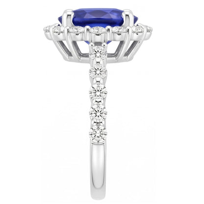 Halo Natural Earth Mined Diamond Ring Flower Style Sri Lankan Sapphire 4 Carats