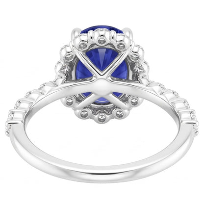Halo Natural Earth Mined Diamond Ring Flower Style Sri Lankan Sapphire 4 Carats