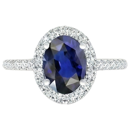 Halo Natural Earth Mined Diamond Ring Gold Oval Sri Lankan Sapphire With Accents 6 Carats