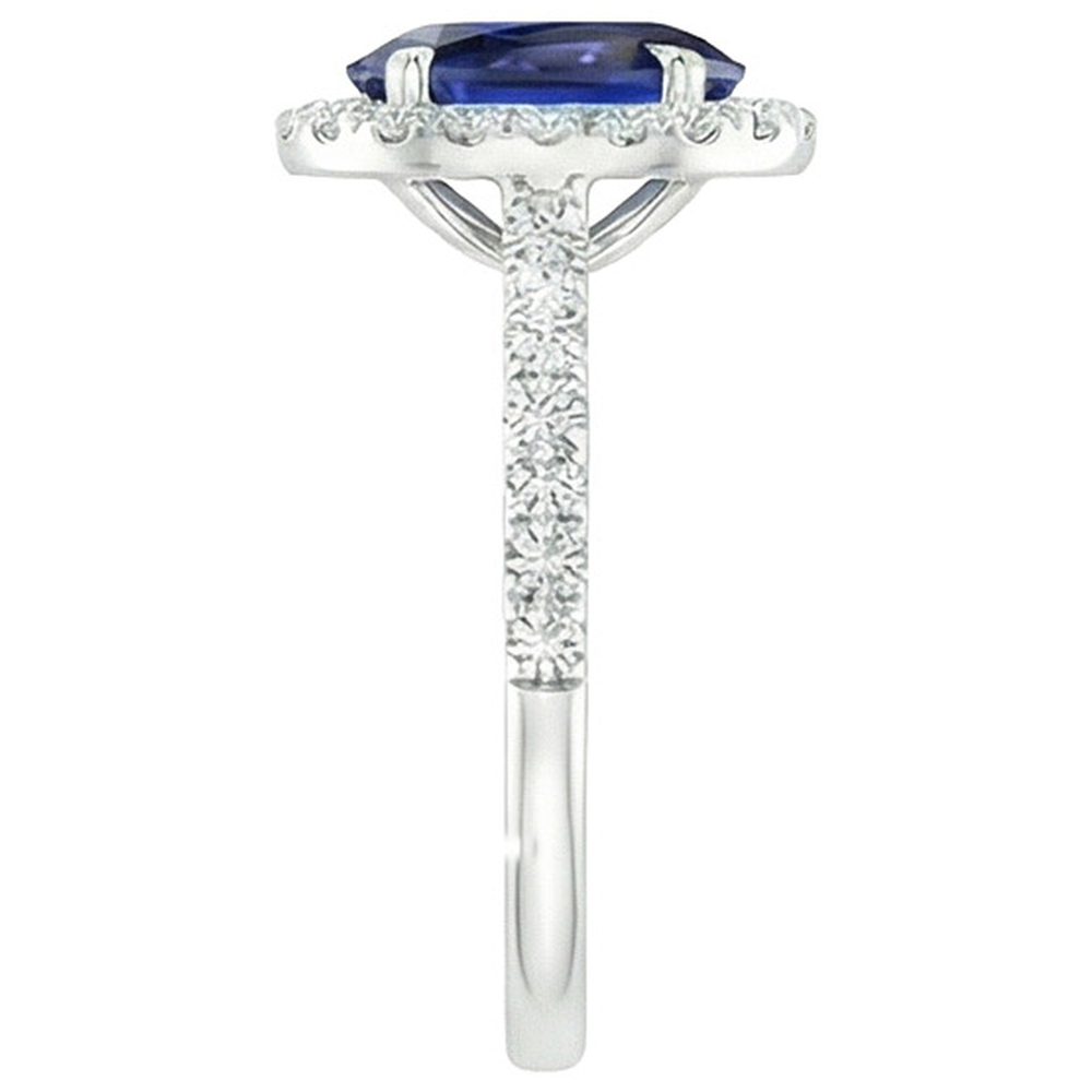 Halo Natural Earth Mined Diamond Ring Gold Oval Sri Lankan Sapphire With Accents 6 Carats