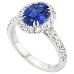Halo Natural Earth Mined Diamond Ring Oval Deep Blue Sapphire Claw Prong Set 6.50 Carats