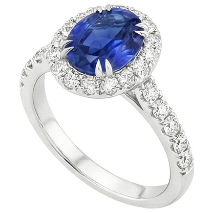 Halo Natural Earth Mined Diamond Ring Oval Deep Blue Sapphire Claw Prong Set 6.50 Carats