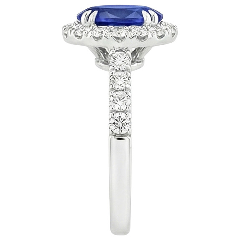 Halo Natural Earth Mined Diamond Ring Oval Deep Blue Sapphire Claw Prong Set 6.50 Carats