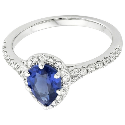 Halo Natural Earth Mined Diamond Ring Pear Cut Blue Sapphire Gemstone Jewelry 5.25 Carats