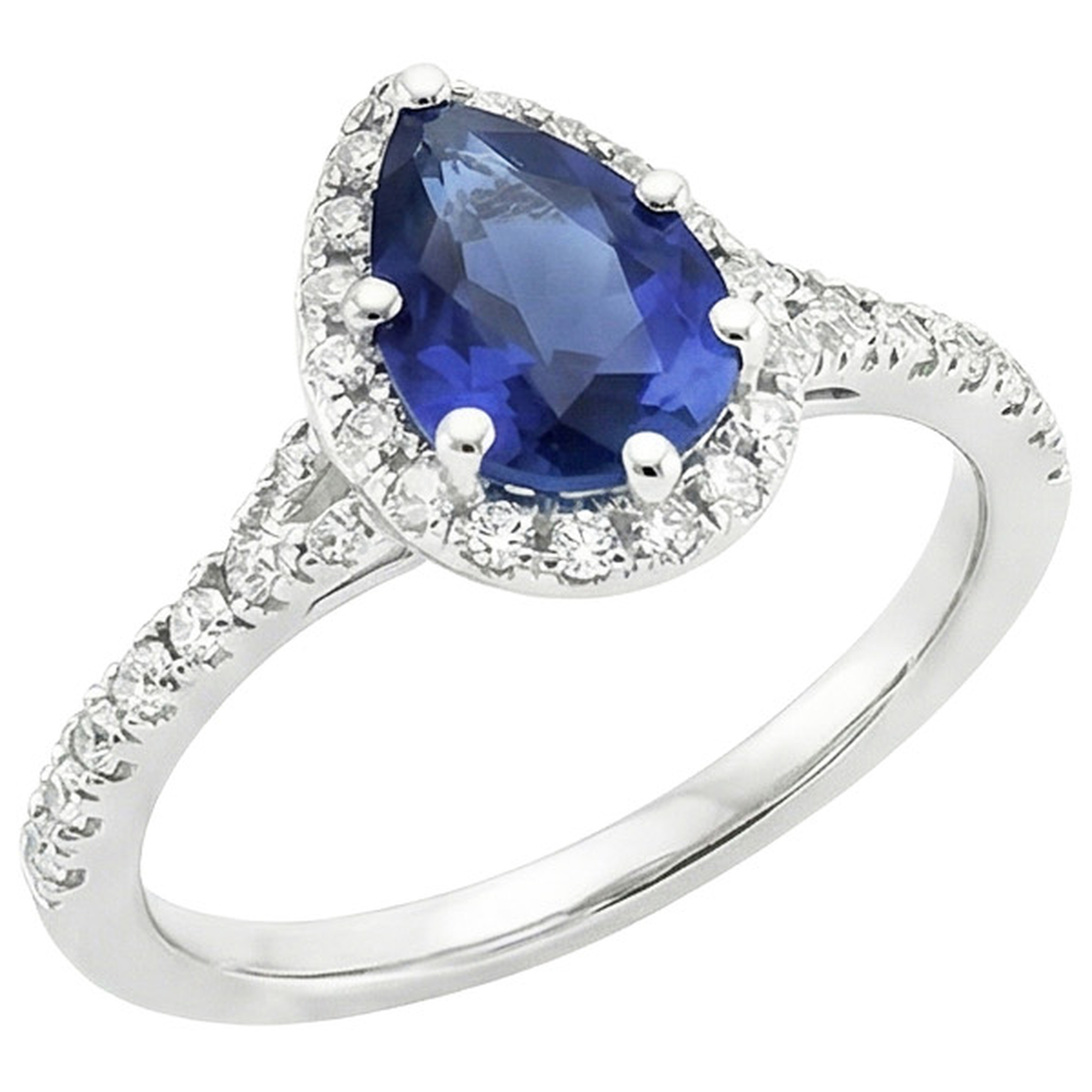 Halo Natural Earth Mined Diamond Ring Pear Cut Blue Sapphire Gemstone Jewelry 5.25 Carats