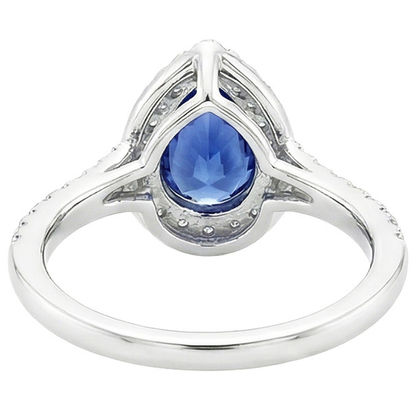 Halo Natural Earth Mined Diamond Ring Pear Cut Blue Sapphire Gemstone Jewelry 5.25 Carats