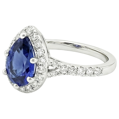 Halo Natural Earth Mined Diamond Ring Pear Cut Blue Sapphire Gemstone Jewelry 5.25 Carats